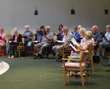 Back together at last! - rehearsing with our new MD Lee Dunleavy in our new rehearsal venue (July 2021)