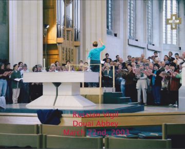 Rehearsing Rachmaninov's All-Night Vigil with Janet Lincé at Douai Abbey, March 2003