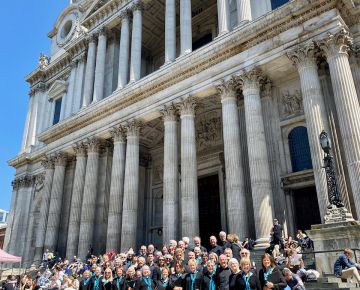 Gathering at the west end, where the tourists enter the building